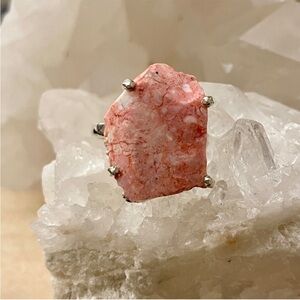 Pink Cinnabar Sterling Silver Ring 925 Size 8